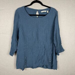 Soft Surroundings Teal Tunic Top Womens XL Lagenlook Boho Blouse Button Detail